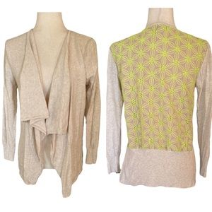 NWT Charlotte Tarantola Anthro Tan & Lime Green Eyelet Draped Cardigan - S